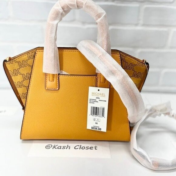 Michael Kors Satchel Avril Small Crossbody Bag MK Signature Honeycomb Yellow - Picture 4 of 11